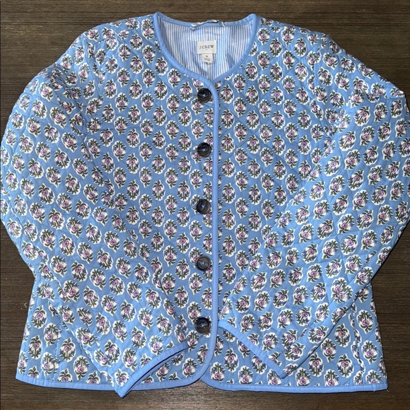 J. Crew Block-print Floral Quilted Jacket In Quiet Harbor Blue - Picture 4 of 4